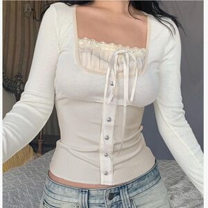 Y2K GIRLY COQUETTE ROMANTIC TOP MILK MAID COTTAGECORE VICTORIAN IVORY FITTED TOP